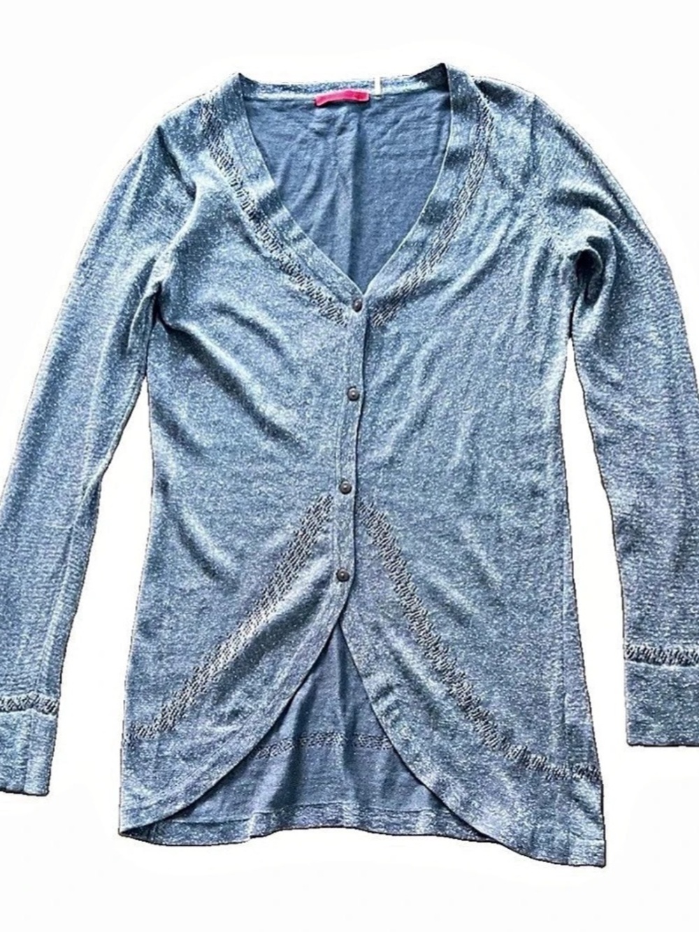 RED V Neck Gray Metallic Lightweight Cardigan